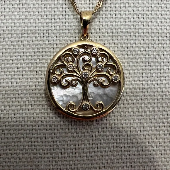2OMM MOTHER-OF-PEARL WITH 0.10CTW WHITE ZIRCON TREE OF LIFE PENDANT - Picture 3 of 5